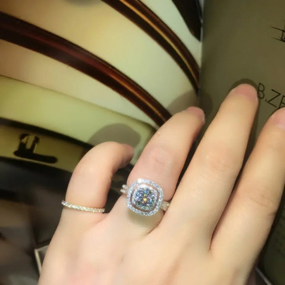 ▶Round Zircon Double Layer Square Classic Engagement Ring for Women, L199 - Picture 7 of 8